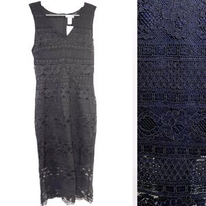H&M Black V-neck Midi Length Lace/Crochet Sleeveless Dress size Small